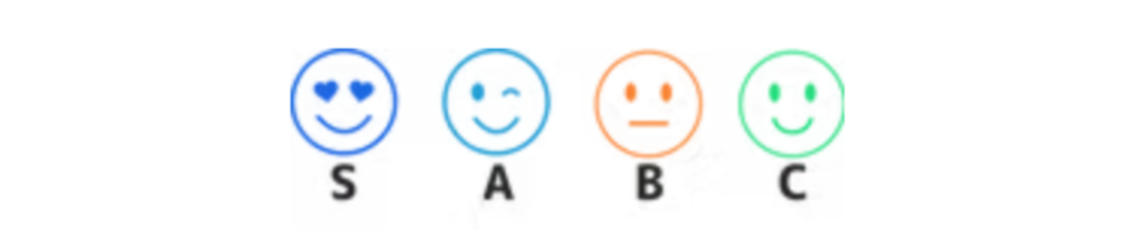 SpeakNowアプリ
レビュー評価マークの説明
顔マークでS〜Cまで評価