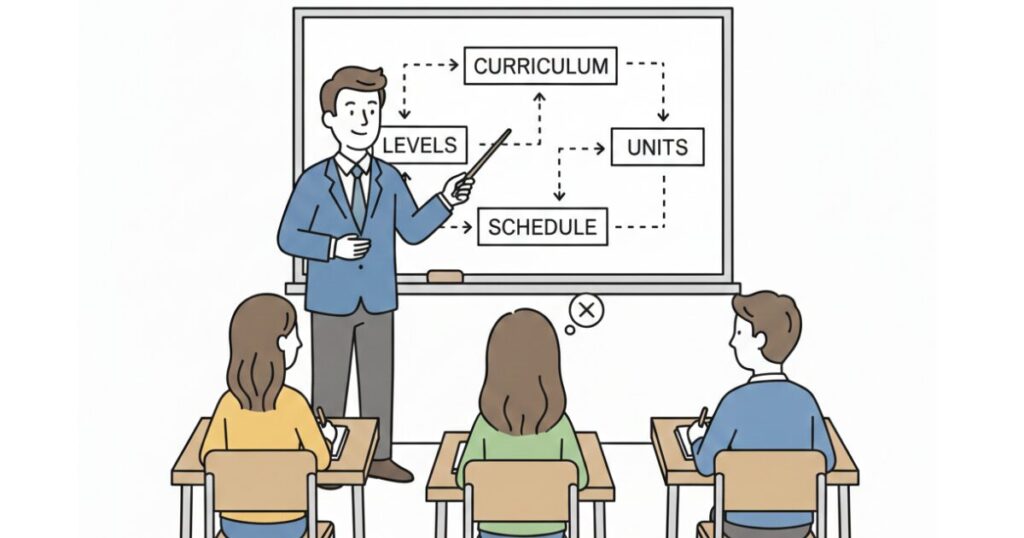 英会話スクール
講師が説明して、生徒が話を聞いている